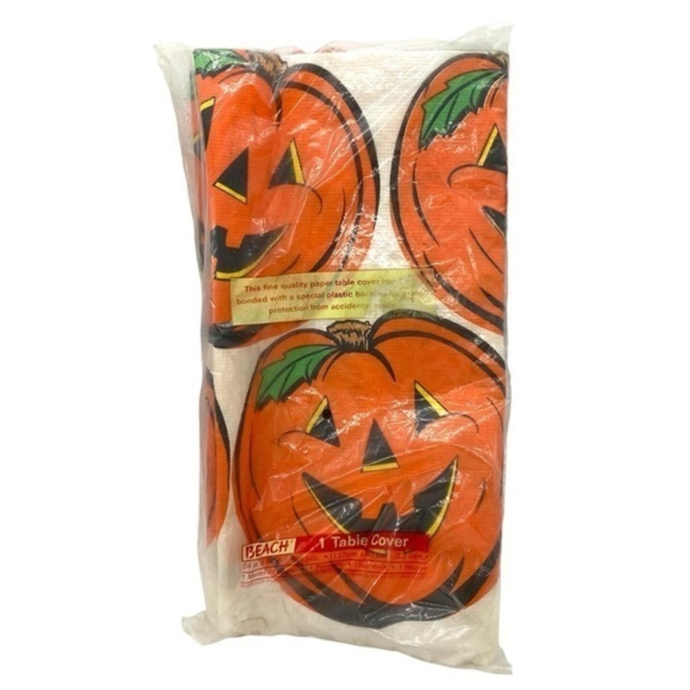 Vintage Beach Pumpkin Jack O Lantern Paper Tablecloth